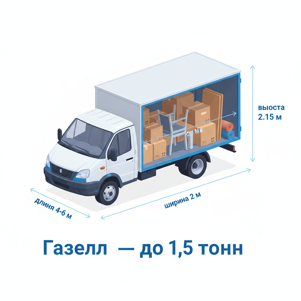 Газель — до 1.5 т, 4-6×2×2.15 м