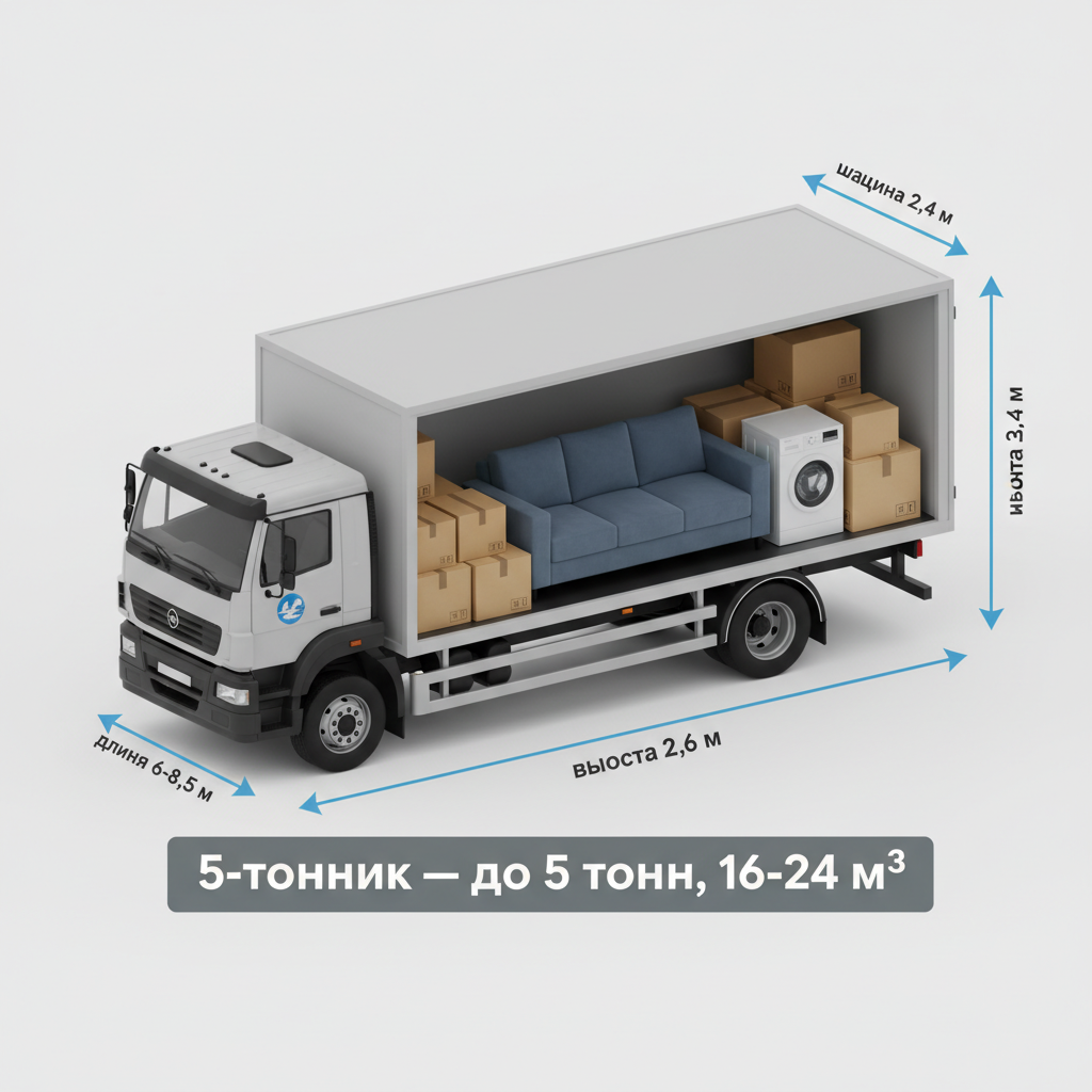 5-тонник — до 5 т, 16-24 м³