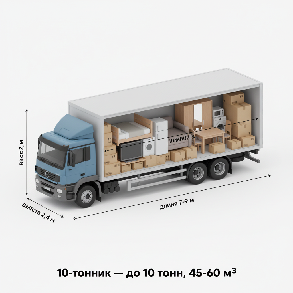 10-тонник — до 10 т, 45-60 м³